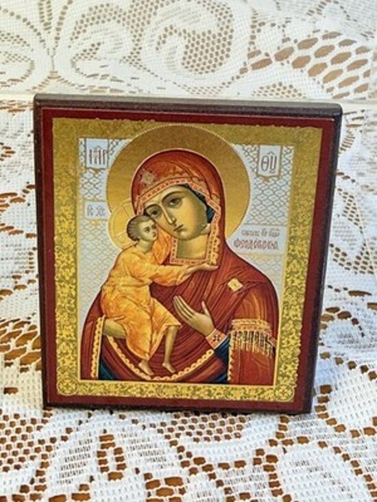 Other - 3” Byzantine Virgin Mary & Christ Child Icon Gold Leaf Wooden Plaque